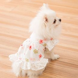 Princess Flower Lace Dress Spring Summer Clothes For Small Party Dog Skirt Puppy Pet Costume Pets Outfits 201128252V