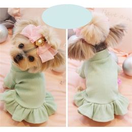 Cute Dog Party Wedding Dress Cat Pet Skirt Sweater for Small Girls Summer Cotton Base Shirt Clothes Costume LJ200923256y