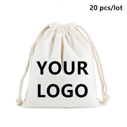 20 PcsLot Customise Printing Cotton Storage Bags Gift Package Custom Pictures Text Personalise Plain Drawstring Pouches 240227