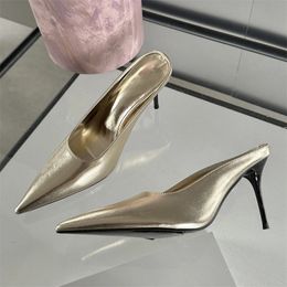 Eilyken Spring Fashion Gold Silver Pointed Toe Women Slippers Sexy Thin Heels Sandals Stripper Banquet Mule Female Shoes 240228