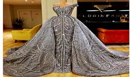 Luxury One Shoulder Evening Dresses With Major Silver Sequins Beading Overskirt Prom Dress Vestido de Novia Formal Celebrity Gowns4752462