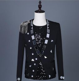 Black singers sequins blazer men suits designs lens tassel jacket mens stage costumes clothes dance star style dress punk rock6001056