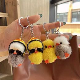 Keychains Lanyards 1Pc Plush Toy Duck Keychain With Key Ring For Women Gift Unique Funny Creative Colourful Animal Women Bag Car Keychain ldd240312