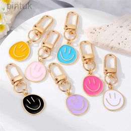 Keychains Lanyards Cute Smile Face Keychain Yellow Pink Blue Black Enamel Metal Key Ring Bag Accessories For Women ldd240312