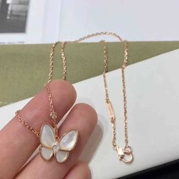 V Necklace S925 Silver Necklace Original Buckle White Fritillaria Butterfly Necklace Korean Edition Jewelry Champagne Gold Necklace Female Clavicle Chain