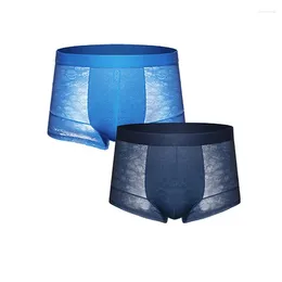 Underpants 2pcs Seamless Male Underwear Ice Silk Thin Men's Boxer Shorts Transparent U Convex Poch Sexy Bikini Mens