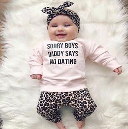 Newborn Toddler Baby Girl Clothes Set Sorry Boys Daddy SAYS NO Dating Sweatshirt Leopard Legging Pant Outfit Headband8551390