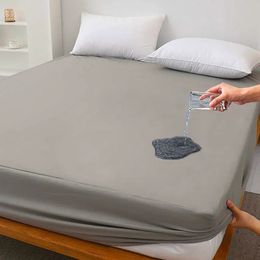 Waterproof Bed Fitted Sheet Soft Breathable Mattress cover Grey QueenKingTwinFull 230308