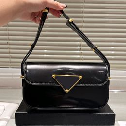 Women Designer Patent Leather Mini Pouch Bag Italy Luxury Brand Enamel Triangle Hasp Vintage Shoulder Bags Lady Adjustable Crossbody Strap Flap Handbag 20cm