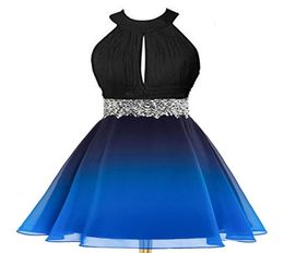 New Sexy 2019 Real Halter Crystals Gradient Prom Dresses Short Chiffon Plus Size Ombre Cocktail Homecoming Party Gown QC13174002671