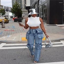 Women's Pants Autumn Selling High Waist Trousers Fashion Temperament Slim Pocket Street Trend Denim Casual Pants.