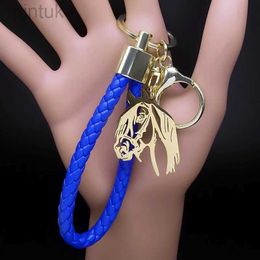 Keychains Lanyards Fashion Horse Keychain for Women Men Blue Colour Animal Horses Lover Key Ring Bag Accessories Gift Jewellery llaveros K6330S07 ldd240312