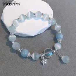 Beaded Original Opal Sea Blue Treasure Moonlight Crystal Bracelet Light Luxury Elastic Bracelet For Girls Women Jewellery AccessoriesL24213
