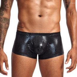 Underpants Sexy Gay Underwear Men Boxers Snake Skin PU Leather Penis Low Waist U Convex Pouch Cueca Masculina Plus Size M-XXL