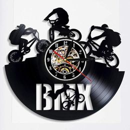 Wall Clocks style BMX Bike Clock Sports Home Decor Bicycle Motocross Re-purposed Record Young Biker Cyclists Gift189c