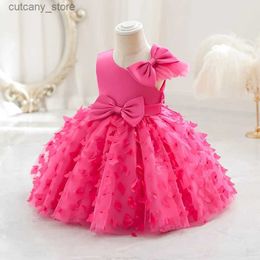 Girl's Dresses Baby Big Bow Lace Dress Birthday Party Fashion First Birthday and Christmas Novelty Girl sheer sequin princess dress 0-6T new L240314