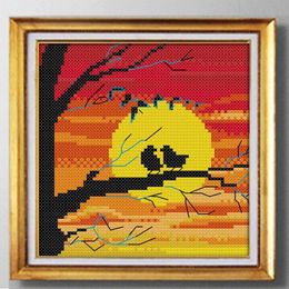 The setting sun bird shadow Handemade cross stitch needlework embroidery kits DMC 14CT or 11CT painting counted printed on canva261H