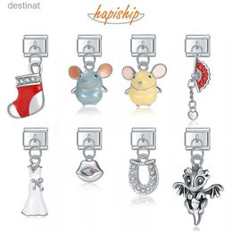 Beaded Hapiship Original Daisy Mouse Horseshoe Christmas Sock CZ Italian Charm Fit 9mm Bracelet Stainless Steel Jewelry Making DJ169L24213