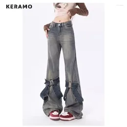 Women's Jeans Harajuku Sweet High Waist Loose Bow Vintage Pants 2024 Winter Y2K Wide Leg Baggy Casual Style Denim Trouser