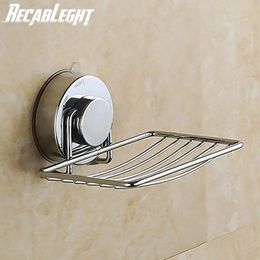 Recableght Suction Cup Soap Holder Drain Stainless Steel Wall-Mounted Soap Dish Shower Box Dish Punch-Free Bathroom Accessories 240228