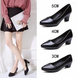 Dress Shoes Spring Autumn Mother Women Leather Mid Heel Office Lady Pumps Thick Middle-aged Non-slip Single