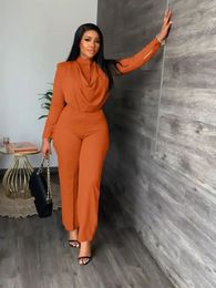 Elegant Two 2 Piece Sets Women Tracksuit Autumn Winter Clothes Long Sleeve Shirt Palazzo High Waist Pants Woman Office Outfits 240304