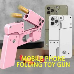 Gun Toys Outdoor Sports Toys 2 Burst Rubber Gun Kids Gift Party Accessories Mobile Phone Model Bullet Shelling Foldable Gun-Toy 240307