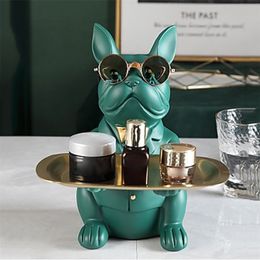 Nordic French Bulldog Sculpture Dog Statue Jewellery Storage Table Decoration Gift Belt Plate Glasses Tray Home Art Statue 210727234Q