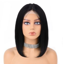 Transparent Shor Bob Lace Frontal Human Hair Wigs With Baby Hair Middle Part Virgin Wig For Black Women 4x1 Closure5847046