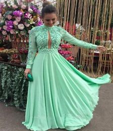 New Prom Dresses Elegant 2019 Green Chiffon Long Sleeve Muslim Lace Beading Evening Party Formal Gowns7160859