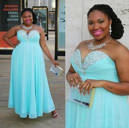 Light Aqua Sparkly Crystal Evening Dresses Formal Gowns Plus size Sweetheart Rhinestones Empire Waist Backless Cheap Prom Dresses 9214103