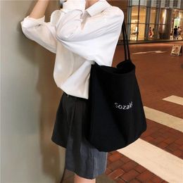 Shopping Bags Women Big Canvas Bag Reusable Embroidery Letters Large Capacity Shoulder Cotton Cloth Handbag Tote Eco Shopper