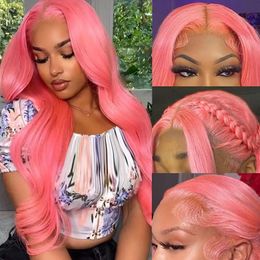 Pink Human Hair Wig Pre Plucked 30 32 Inch 13x4 HD Transparent Lace Front Wigs Human Hair for Women 180% Density