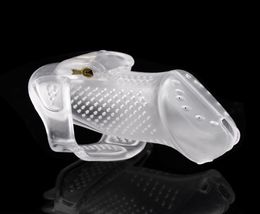 Male Long Perforated Design 3D Cock Cage With 3 Arc Penis Ring 5 Plastic Lock 1 Brass Builtin Lock Chastity Device Adult Sex Toy 1533939