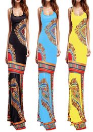 mujer 2020 summer sexy longue femme ete Women Boho Floral Sleeveless Dashiki Maxi Long African Bohemia party Dress vestidos3313722