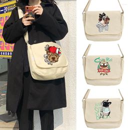 Shopping Bags Crossbody 2024 Youth Student Style Canvas Shoulder Bag Fashion Women Casual Wild Satchels Postman Case Dog Print Organizer