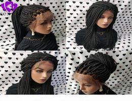 New arrival Africa women braiding hair black Braided Box Braids Wig With Baby Hair Braided Wigs Natural Hairline Synthetic Lace Fr7962687