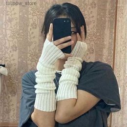 Protective Sleeves Knee Pads Solid Knitted Mittens Oversleeve Women Thermal Arm Sleeve Cuff Glove Elbow Warmer Half-Finger Fingerless Cover L240312