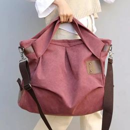 Womens Canvas Bag Casual Shoulder Canvas Bag Fashion Large Capacity Tote Pleated Womens Bag Retro Shopping Big Bag 240306