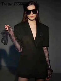 Protective Sleeves Sexy Metal Fishnet Rhinestone arm sleeve Women Black Long steampunk hand sleeves arms cuff Luxury diamonds Mesh Arm cover mangas L240312