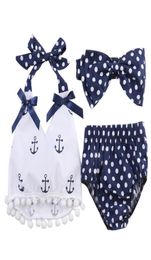 Toddler Infant Baby Girls Clothes Anchors Tops Shirt Polka Dot Briefs Head Band 3pcs Outfits Set3796708