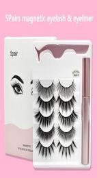 Magnetic Eyelashes with Eyeliner and Tweezer 5 Pairs Magnetics False Eye lashes Liquid Eyeliners Makeup Set Reusable eyelash No Gl8802656