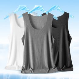 3Pcs Summer Men Solid Color Sleeveless Vest Breathable Sports Ice Silk Cool T-shirt Casual Gym Quick Dry Tank Tops Undershirts 240308