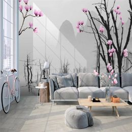 3d Mural Wallpaper Modern Simple Dead Tree Big Tree Pink Flowers Landscape Living Room Bedroom Wallcovering HD Wallpaper2688