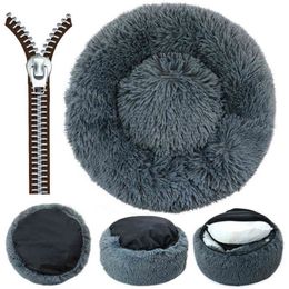 Round Removable Cover Dog Sofa Bed Dog Kennel with Zipper Washable Pet Bed Cat Mats Warm Sleeping Sofa for Large and Small Dog 211236R