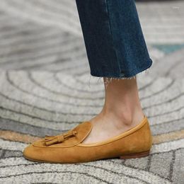 Casual Shoes Size 42 Round Toe Loafers Women Flats Korea Style Simple Flat Genuine Leather Lady Mules Spring Autumn Fringe