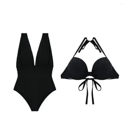 Women's Swimwear 2 Pcs/Set Bathing Suit Stylish Push Up Solid Colour Water Sports Clothes Swimming Bra Monokini Set Lady