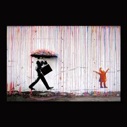 Color Rain Banksy Wall Decor Art Canvas Painting Calligraphy Poster Print Picture Decorative Living Room Home Decor277g