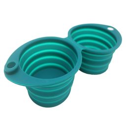 Kolice Silicone portable 350ml 2 dog bowls Collapsible with plastic rim foldable travel pet feeder284a