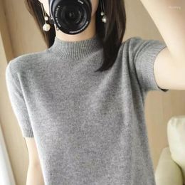 Women's T Shirts 2024 Spring Knitted Tops Women Short Sleeve Shirt Autumn Winter Turtleneck Pullovers T-shirt Tee Femme Tshirt Knitwear